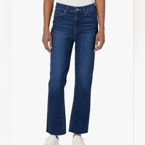 Paige Cindy High Rise Straight Ankle Raw Hem Jeans Dark Wash NWT Size 32P